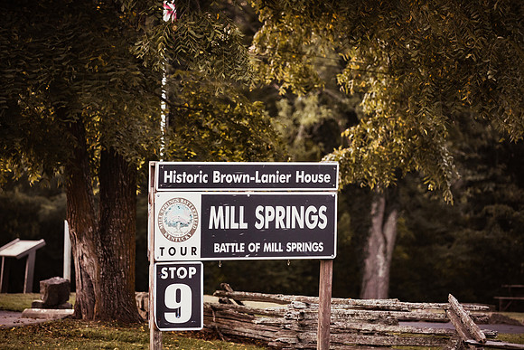 historical sign at Mill Springs Mill and Brown Lanier House